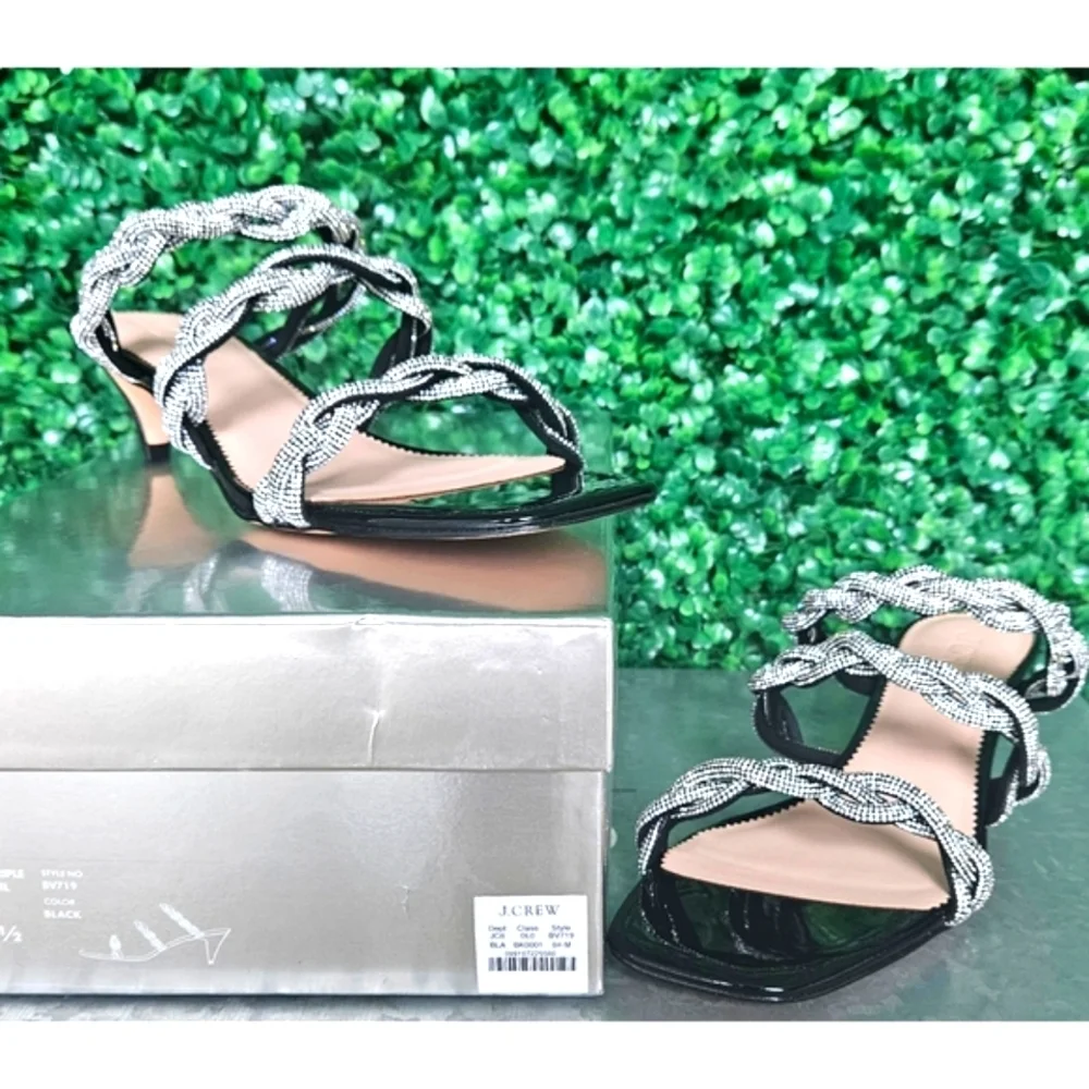 J.Crew Zadie strappy kitten heels with crystals